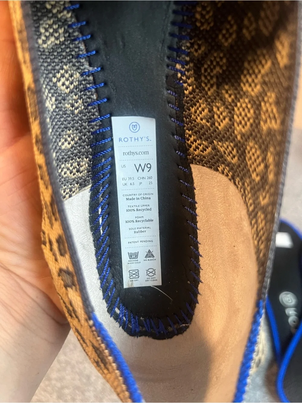 Rothy's Leopard Print Flats with Royal Blue Trim